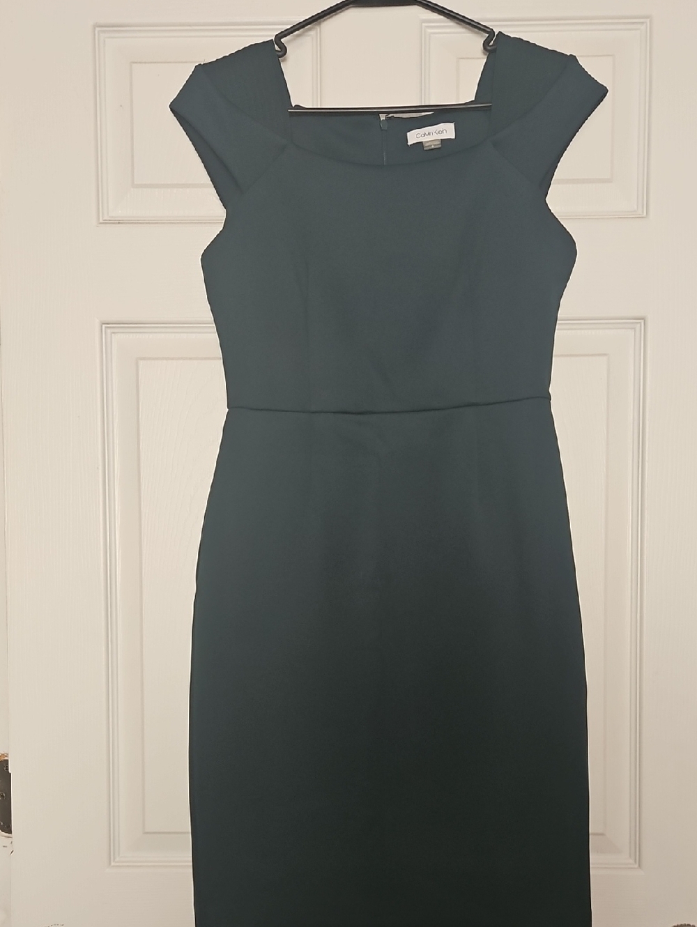 Calvin Klein Dark Emerald Green Cap-Sleeve Midi Sheath Dress